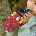 Guitars On Red 12oz Kids Water Bottle with Straw Lid