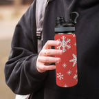 Red Snowflakes, Christmas - Insulated Water Bottle with Dual-Use Lid (18oz) Insulated Water Bottle with Dual-Use Lid (18oz) Christmas Printed Offshore