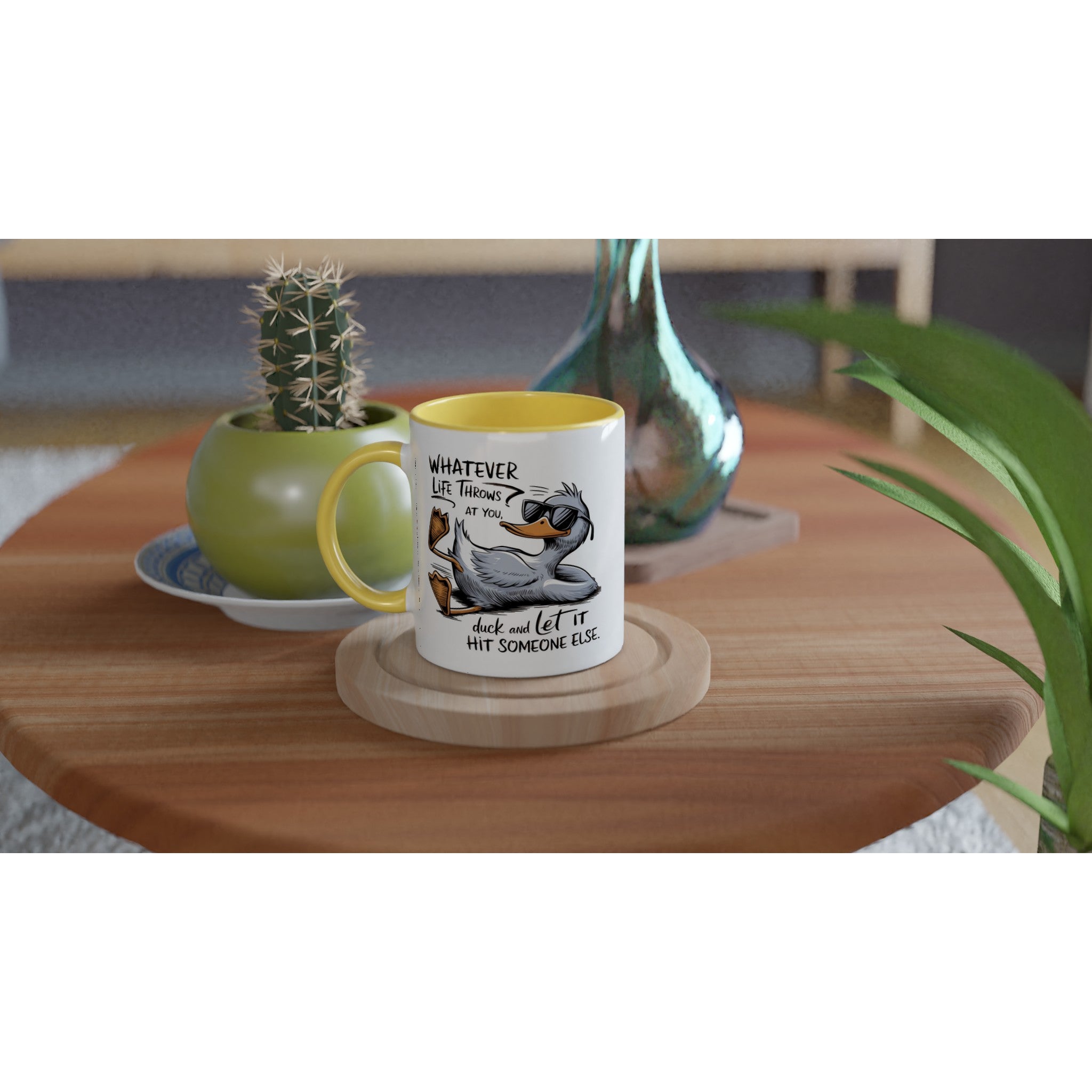 Whatever Life Throws At You, Duck And Let It Hit Someone Else - White 11oz Ceramic Mug with Colour Inside Colour 11oz Mug animal Globally Fulfilled