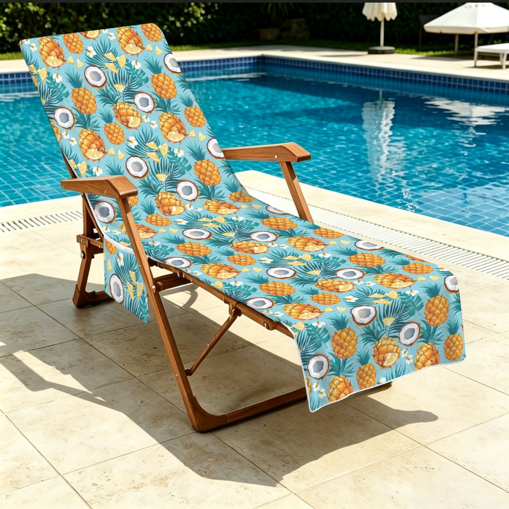 Pineapple Coconut Beach Chair Towel Cover with Side Pockets