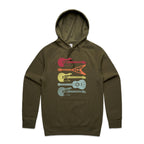 Retro Guitars - Mens Hoodie Army Mens Hoodie Music Printed In Australia