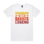 Husband, Dad, Barista, Legend Men's AS Colour T-shirt White Mens T-shirt Coffee Dad Printed In Australia