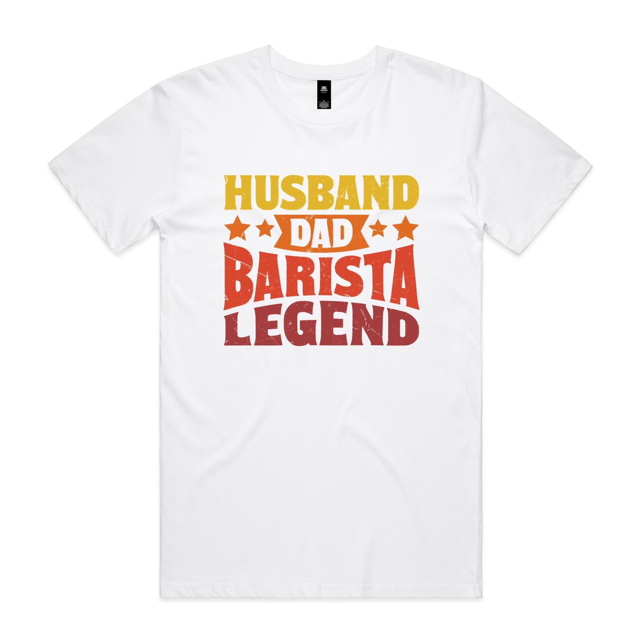 Husband, Dad, Barista, Legend - Men's AS Colour T-shirt White Mens T-shirt Coffee Dad Printed In Australia