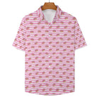 Pink Doughnut Stripes Women's Short-Sleeve Button Up Shirt Women's Short-Sleeve Button Up Shirt Food Printed Offshore