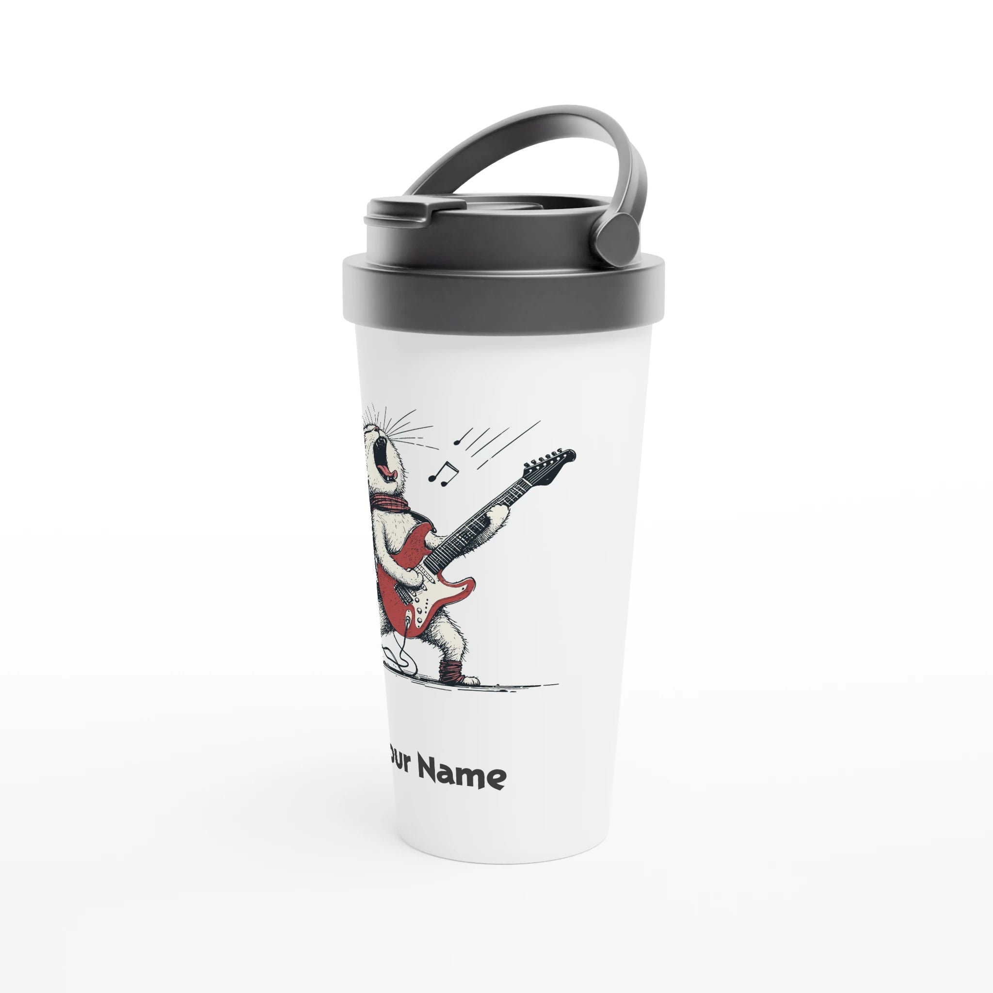 Personalised Cat Playing Guitar White 15oz Stainless Steel Travel Mug Personalised Travel Mug animal Globally Fulfilled Music