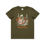 Stay Weird, Guitar Playing Frog On A Snail Kid's AS Colour T-shirt Army Kids Youth T-shirt animal Music Printed In Australia
