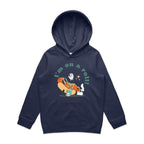 Hotdog, I'm On A Roll - Kids Hoodie Midnight Blue Kids Hoodie Printed In Australia