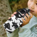 Black And White Dinosaurs 12oz Kids Water Bottle with Straw Lid