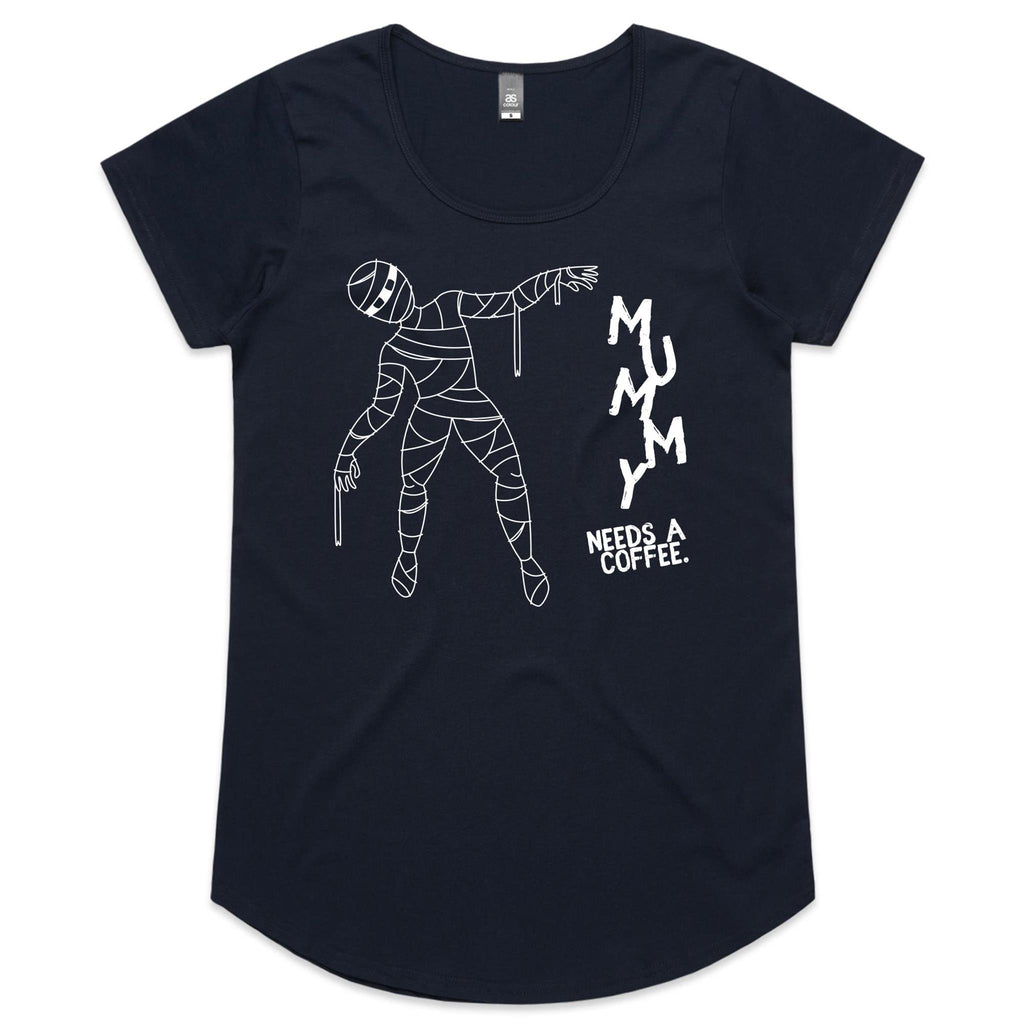 Mummy Needs A Coffee - Womens Scoop Neck T-Shirt Navy Womens Scoop Neck T-shirt Coffee Mum Printed In Australia