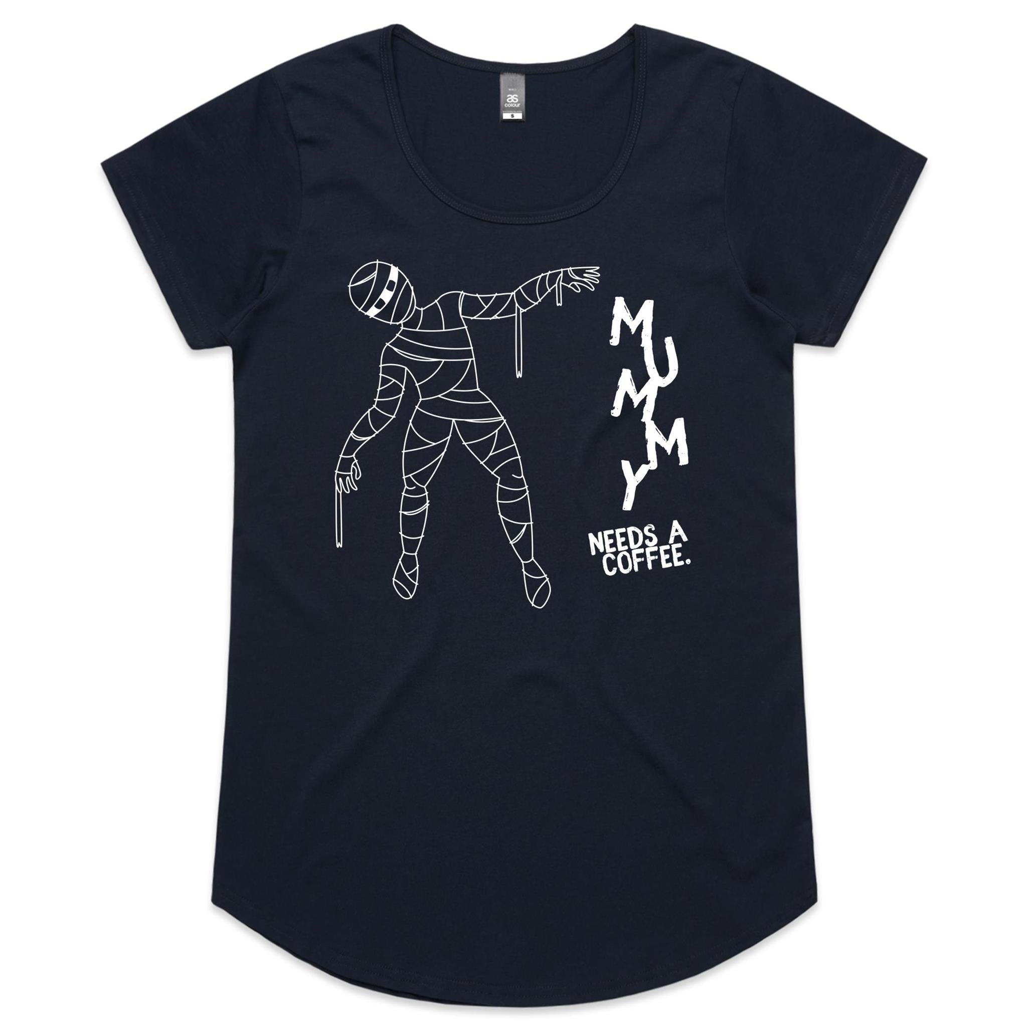 Mummy Needs A Coffee - Womens Scoop Neck T-Shirt Navy Womens Scoop Neck T-shirt Coffee Mum Printed In Australia