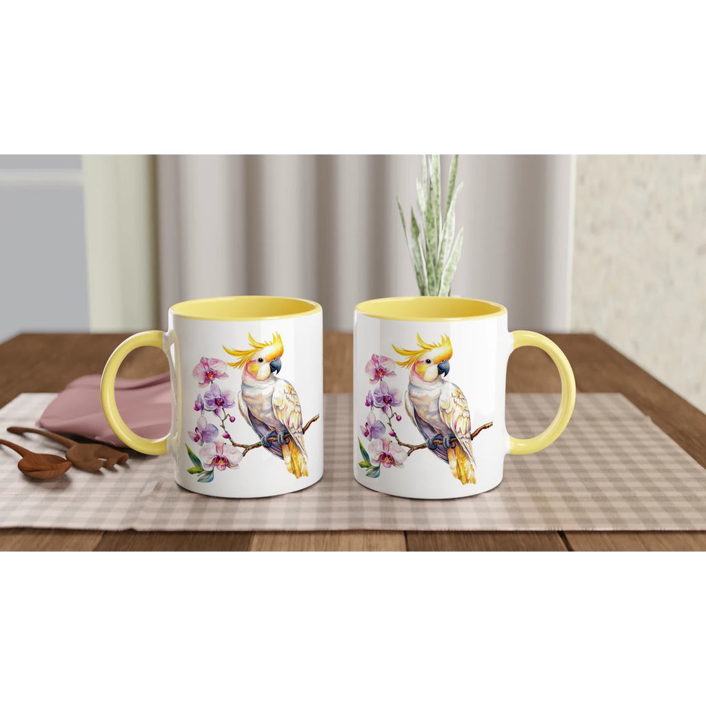 Cockatoo, Australian Birds - White 11oz Ceramic Mug with Colour Inside Colour 11oz Mug animal Globally Fulfilled