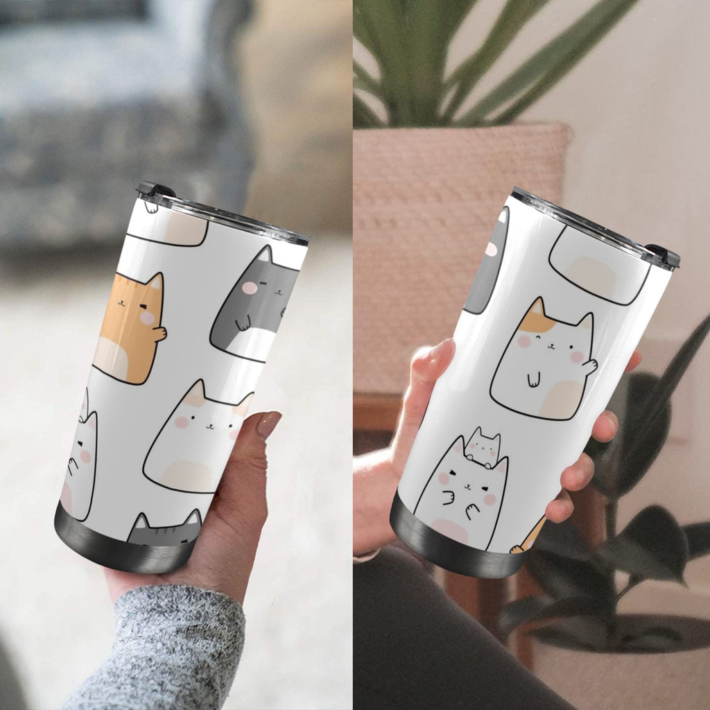 Cats - 20oz Mobile Tumbler with Lid (Black Lock) 20oz Travel Mug animal Printed Offshore