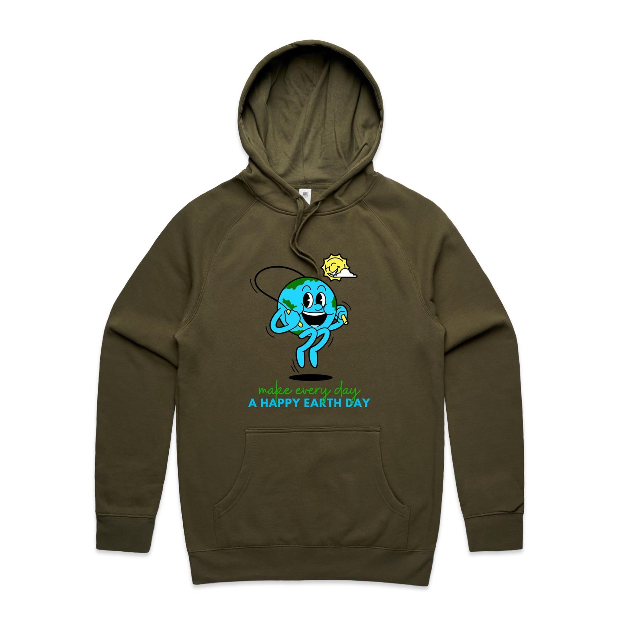 Make Every Day A Happy Earth Day - Mens Hoodie Army Mens Hoodie Environment Printed In Australia