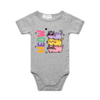 Meow, Colourful Cats AS Colour Baby Bodysuit Grey Marle Baby Bodysuit animal Printed In Australia