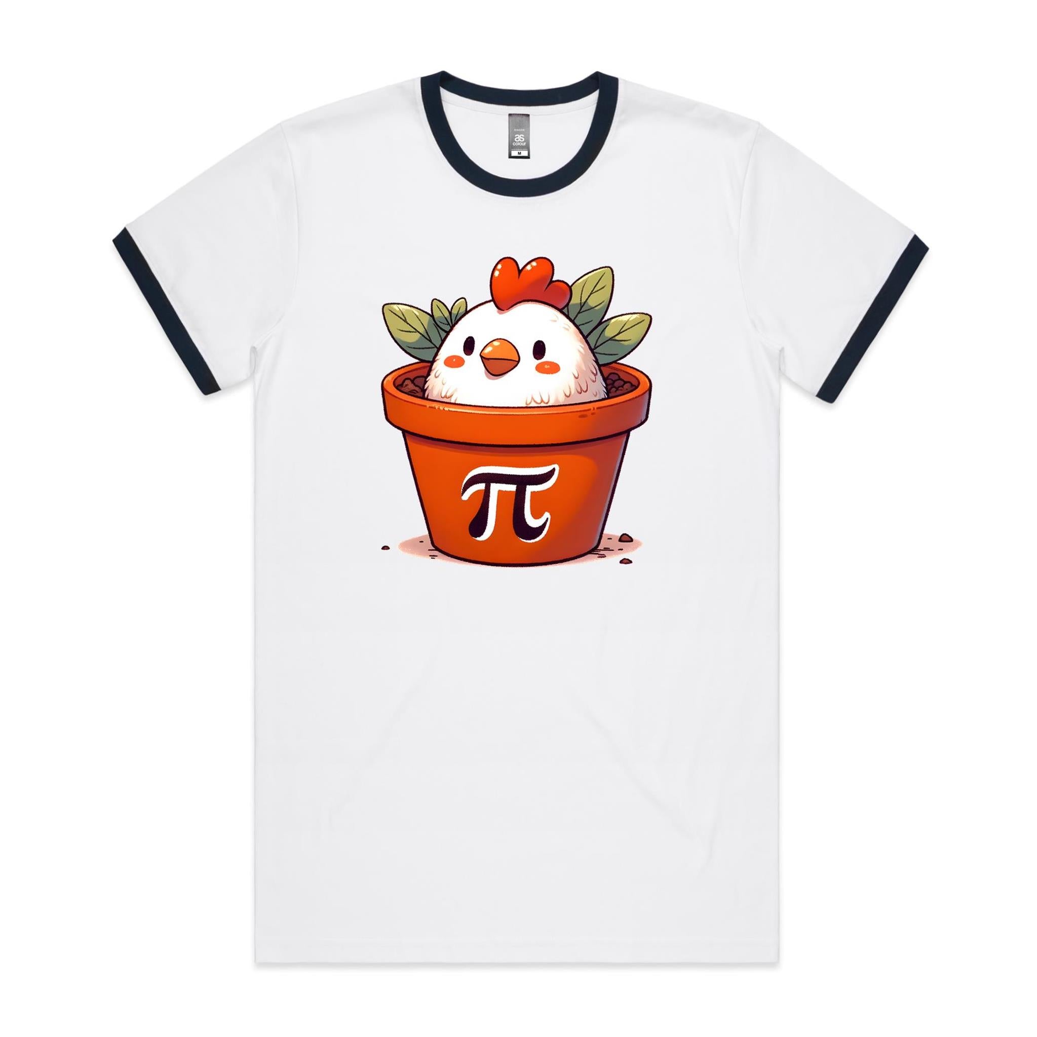 Chicken Pot Pi - Staple Ringer Tee White Navy Ringer T-Shirt animal Maths Printed In Australia