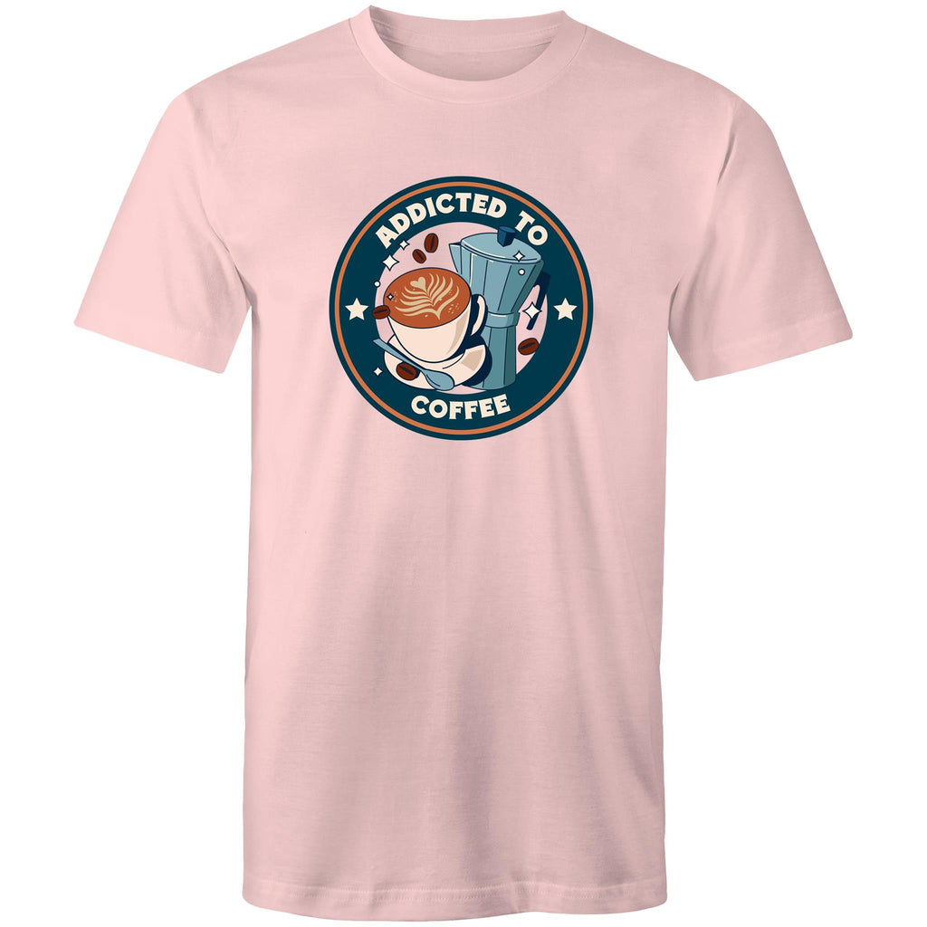 Addicted To Coffee - Mens T-Shirt Pink Mens T-shirt Coffee Printed In Australia