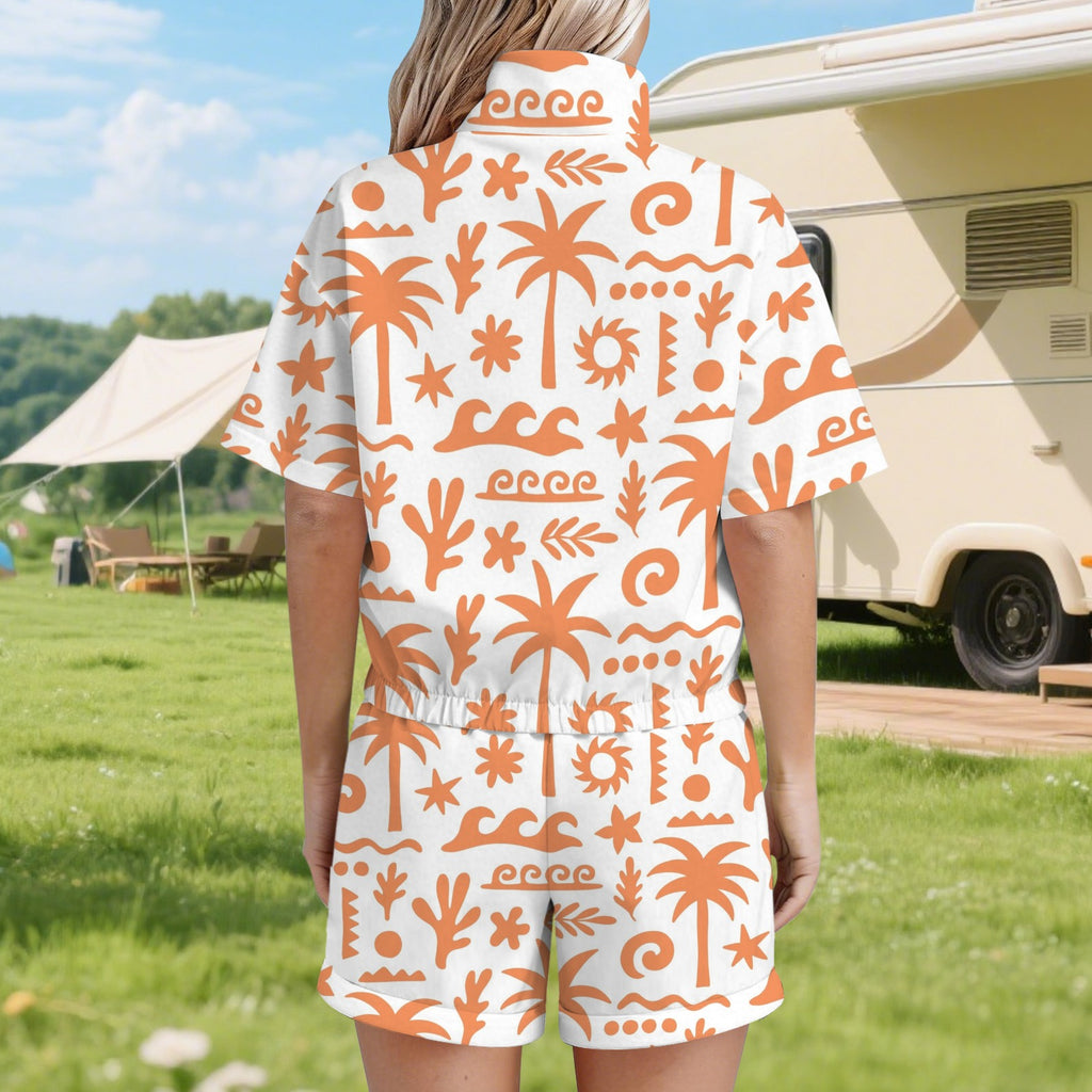 Orange Surf Women's Windbreaker Short Set Women's Windbreaker Short Set Printed Offshore Surf