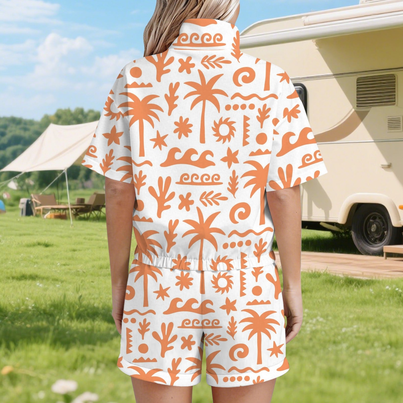 Orange Surf Women's Windbreaker Short Set Women's Windbreaker Short Set Printed Offshore Surf