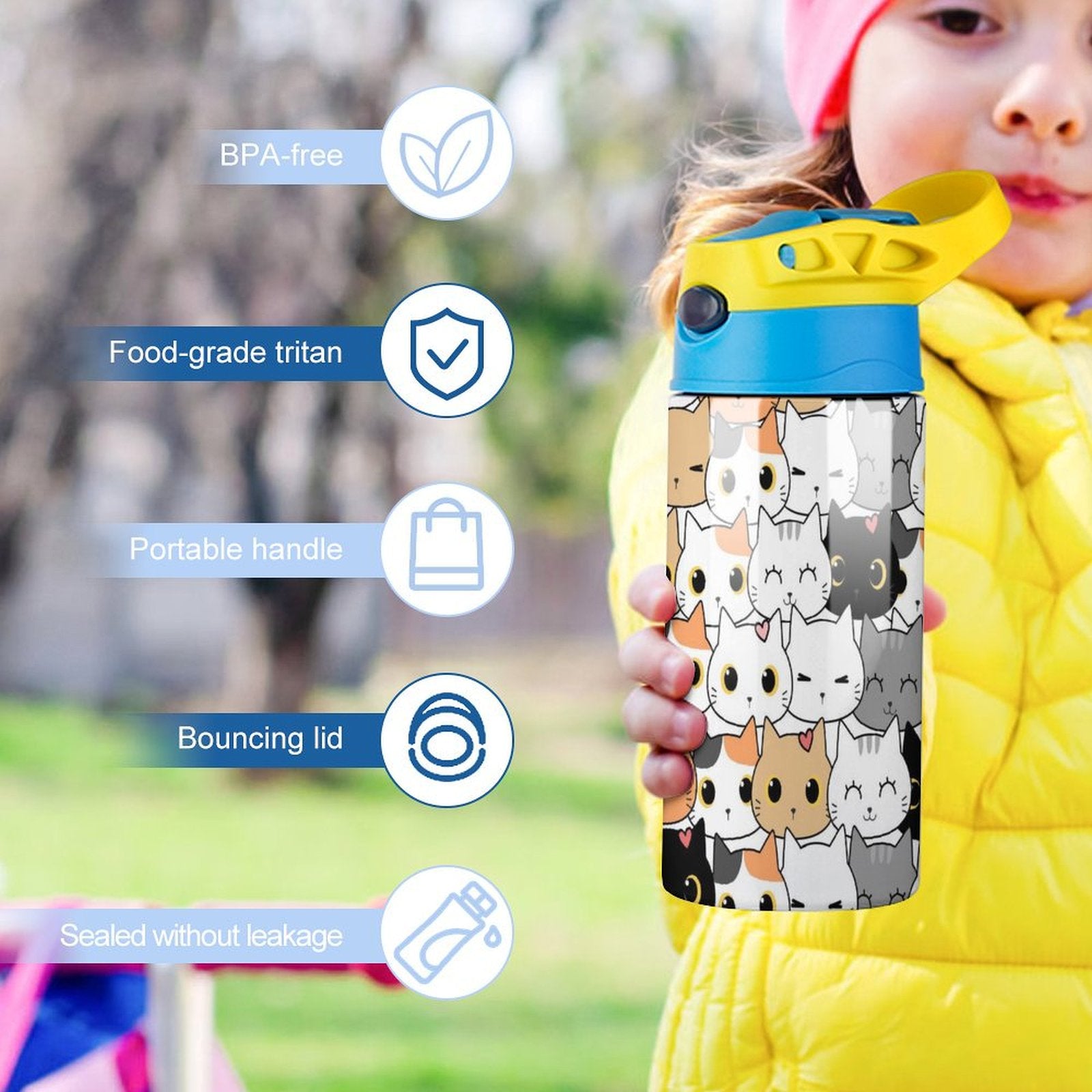 Cat Crowd - Little Kids Water Bottle Little Kids Water Bottle animal Printed Offshore