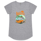Hello Sunshine, Beach Van - Womens Scoop Neck T-Shirt Grey Marle Womens Scoop Neck T-shirt Printed In Australia Summer Surf