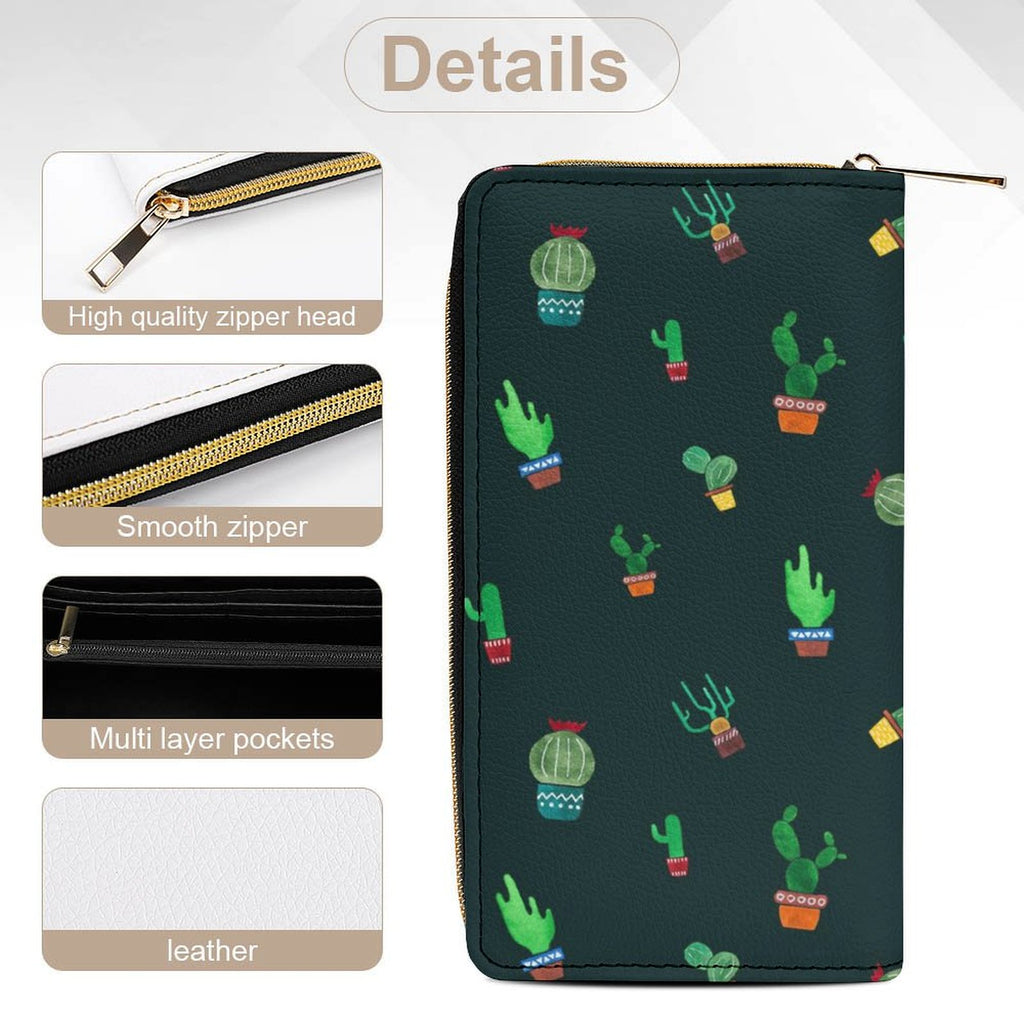 Cactus On Black -  PU Leather Wallet