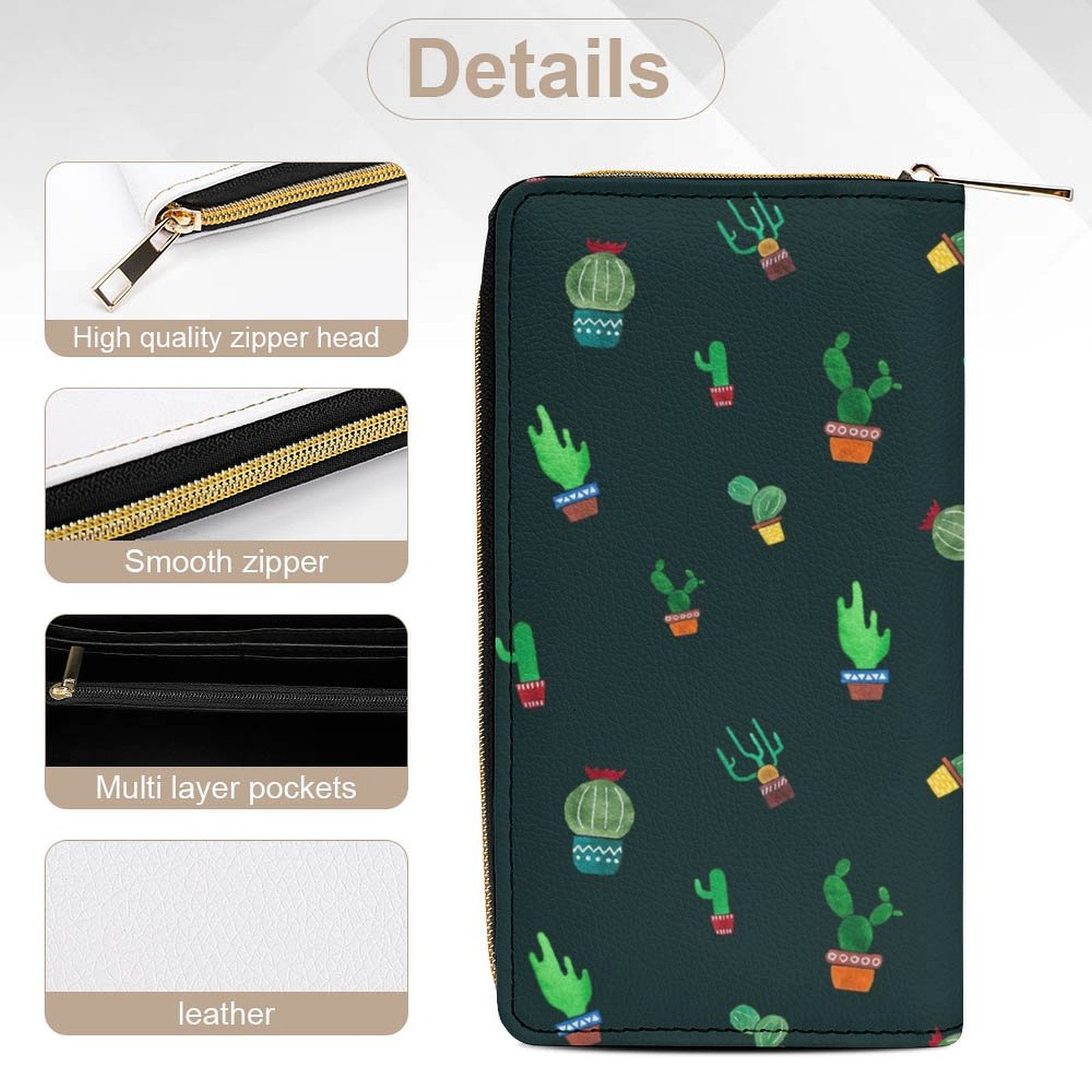 Cactus On Black -  PU Leather Wallet