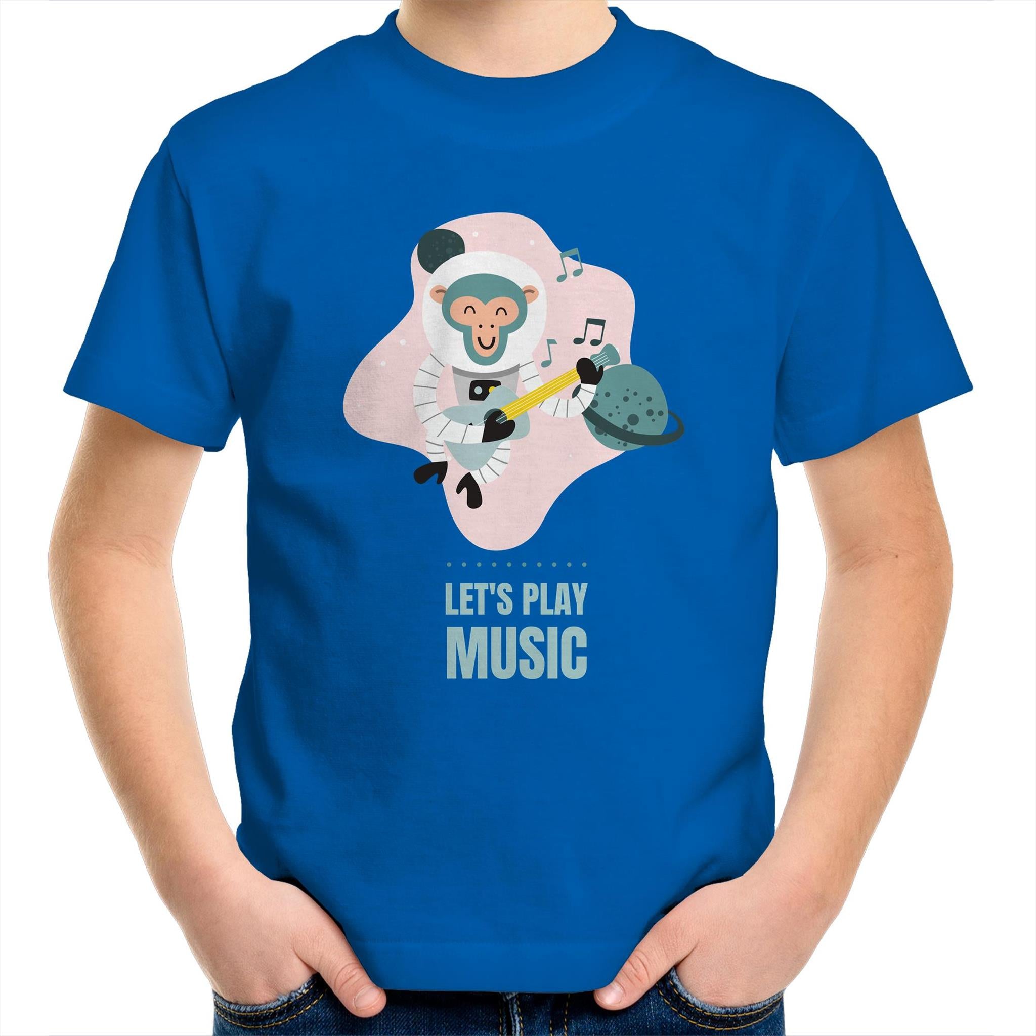 Monkey Music - Kids Youth T-Shirt Bright Royal Kids Youth T-shirt animal Music Printed In Australia