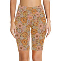 Orange Retro Floral Women's Bike Shorts With Side Pockets