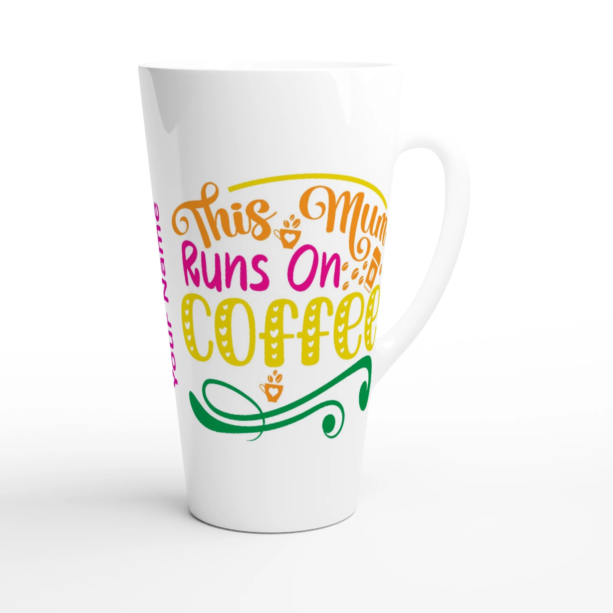 Personalised - This Mum Runs On Coffee - White Latte 17oz Ceramic Mug Personalised Latte Mug customise Globally Fulfilled Mum personalise