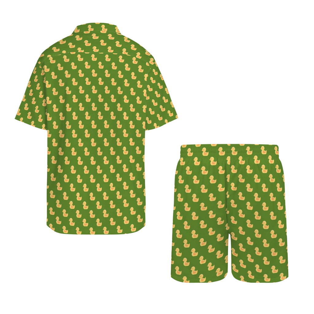 Rubber Ducks On Green Men's Hawaiian Shirt & Shorts Set