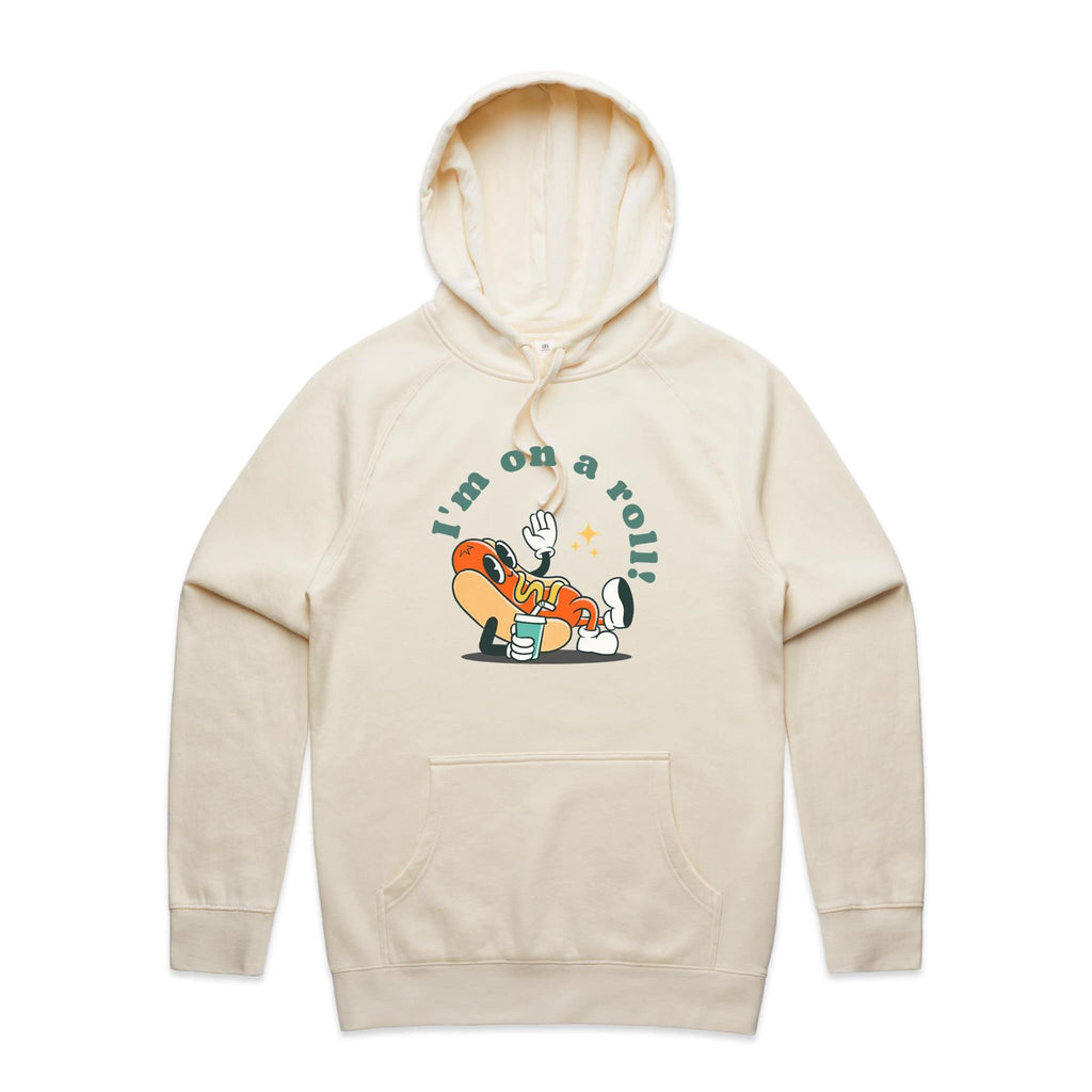 Hotdog, I'm On A Roll - Mens Hoodie Ecru Mens Hoodie Food Printed In Australia