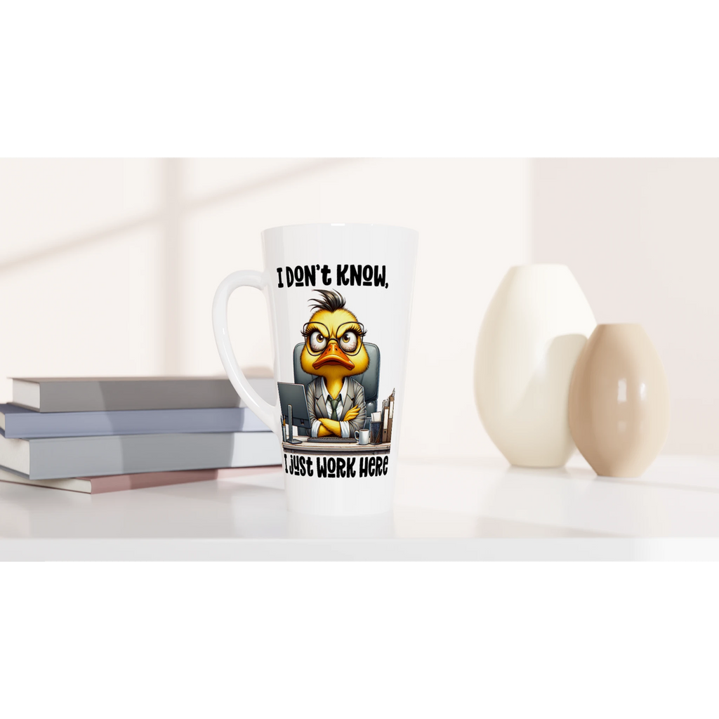 I Don't Know, I Just Work Here, Duck - White Latte 17oz Ceramic Mug Latte Mug animal Globally Fulfilled Work