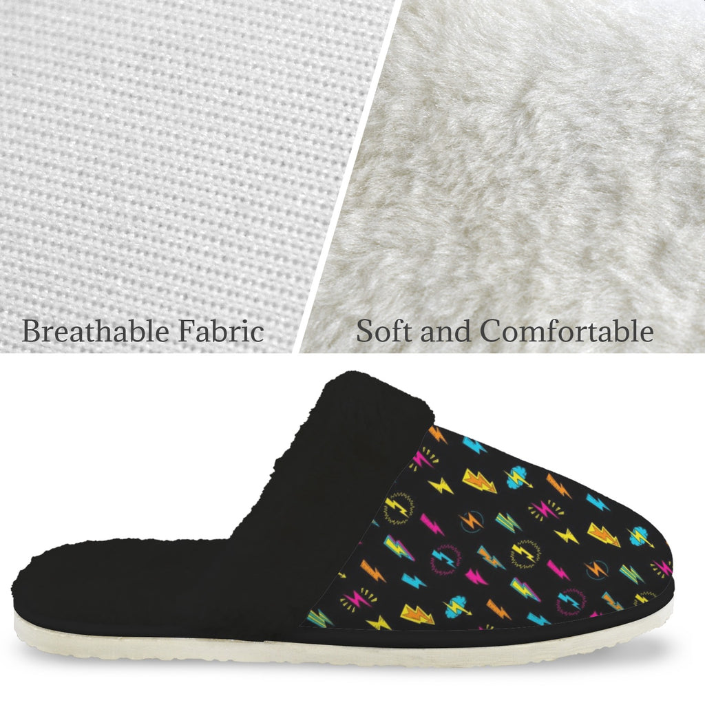 Fun Lightning Men's Fur Trim Thick-Sole Indoor Slippers Men's Fur Trimmed Slippers comic Printed Offshore