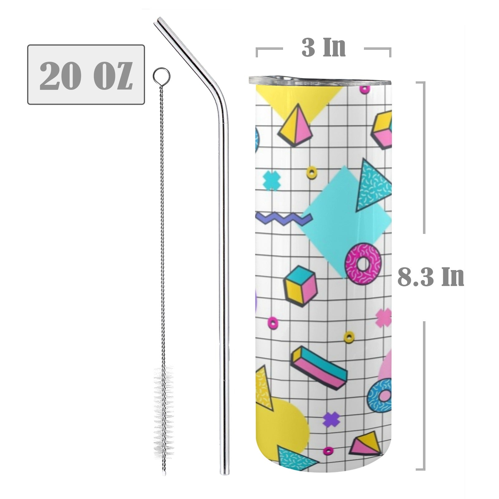 80's Grid - 20oz Tall Skinny Tumbler with Lid and Straw
