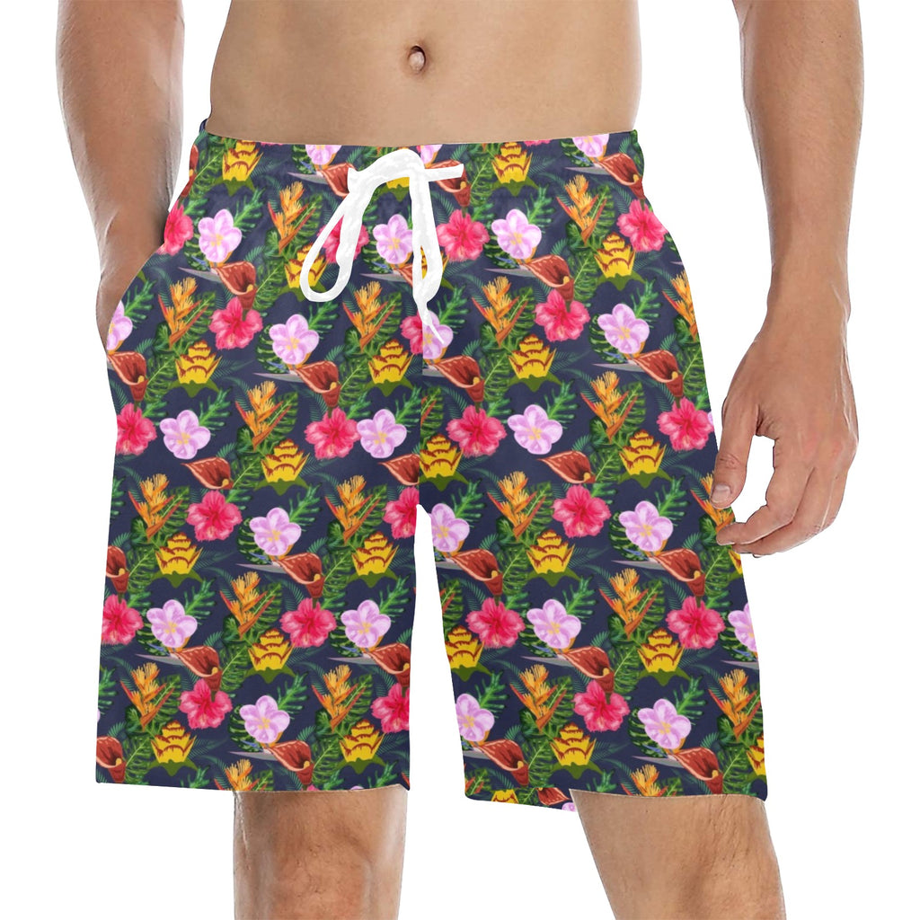Tropical Floral Men's Mid-Length Beach Shorts 5XL Men's Mid-Length Beach Shorts Plants Printed Offshore