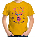 Christmas Deer - Kids Youth T-Shirt Gold Kids Christmas T-shirt Christmas Printed In Australia