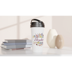 Personalise - Flower Frame Name - White 15oz Stainless Steel Travel Mug Personalised Travel Mug customise Globally Fulfilled Name personalise Plants