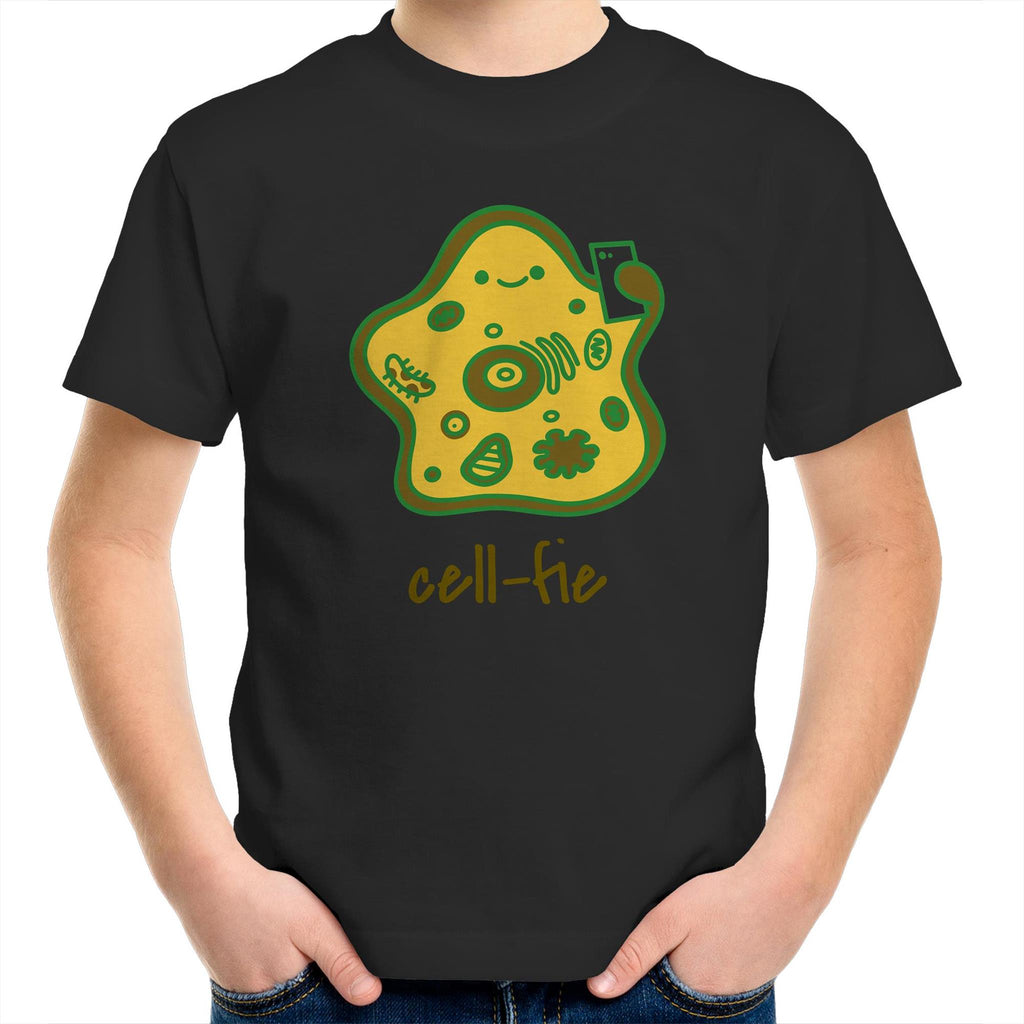 Cell-fie, Cell Selfie - Kids Youth T-Shirt Black Kids Youth T-shirt Printed In Australia Science