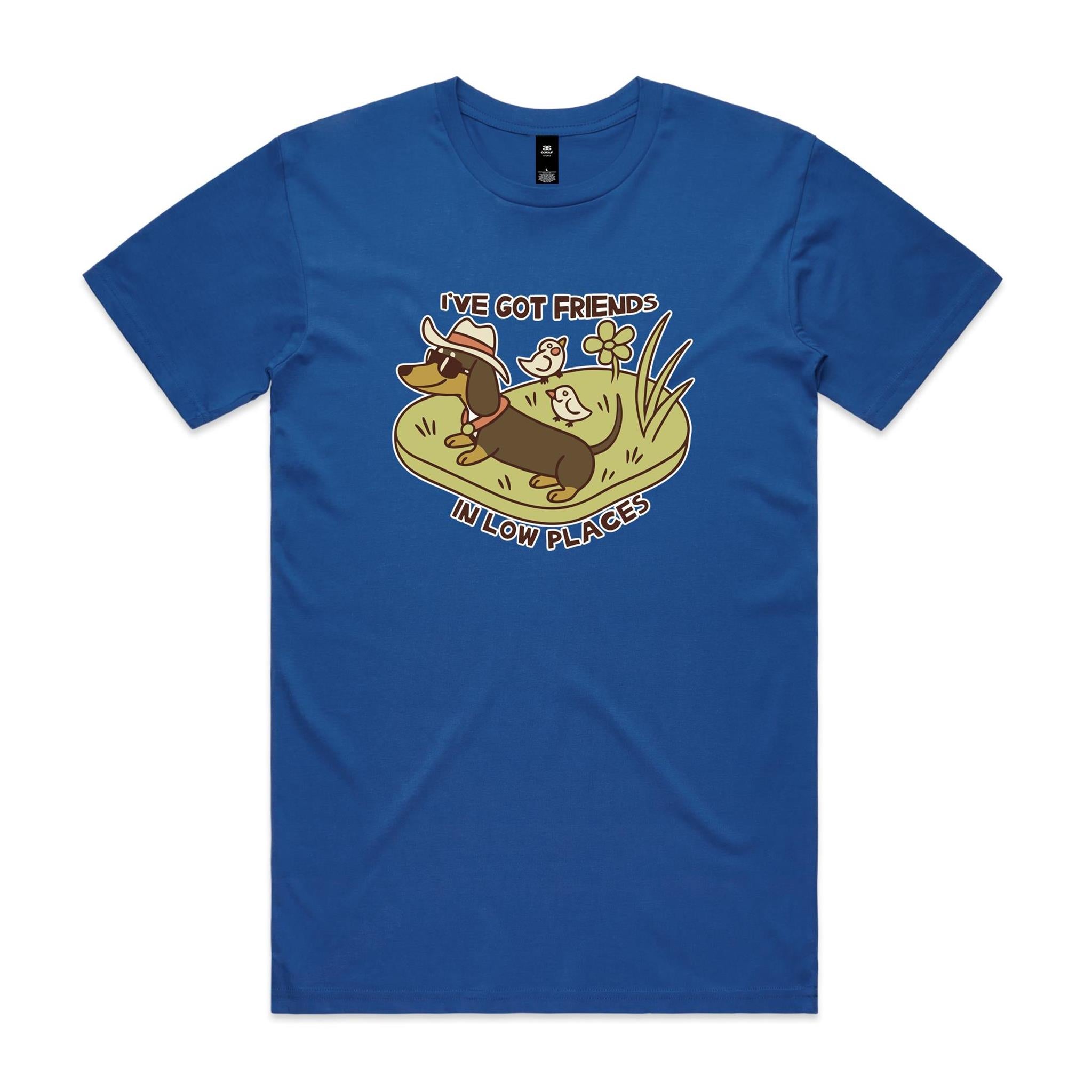 Dachshund, I've Got Friends In Low Places Men's AS Colour T-shirt Bright Royal Mens T-shirt animal Printed In Australia