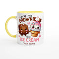Personalised - You're The Brownie To My Ice Cream, Valentine - White 11oz Ceramic Mug with Colour Inside Ceramic Yellow Personalised 11oz Mug