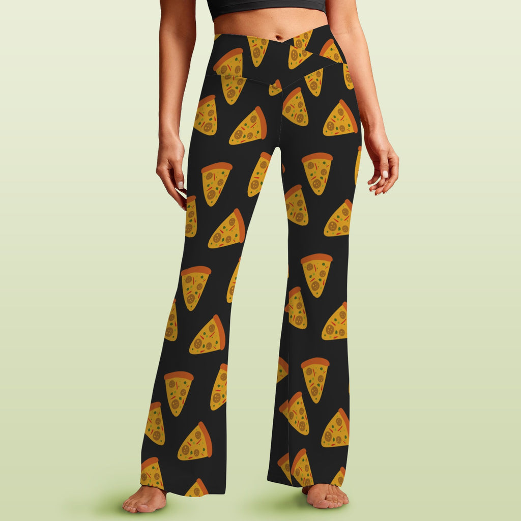 Pizzas High Waist Crossover Tummy Control Flare Leggings 5XL High Waist Flare Leggings Food Printed Offshore