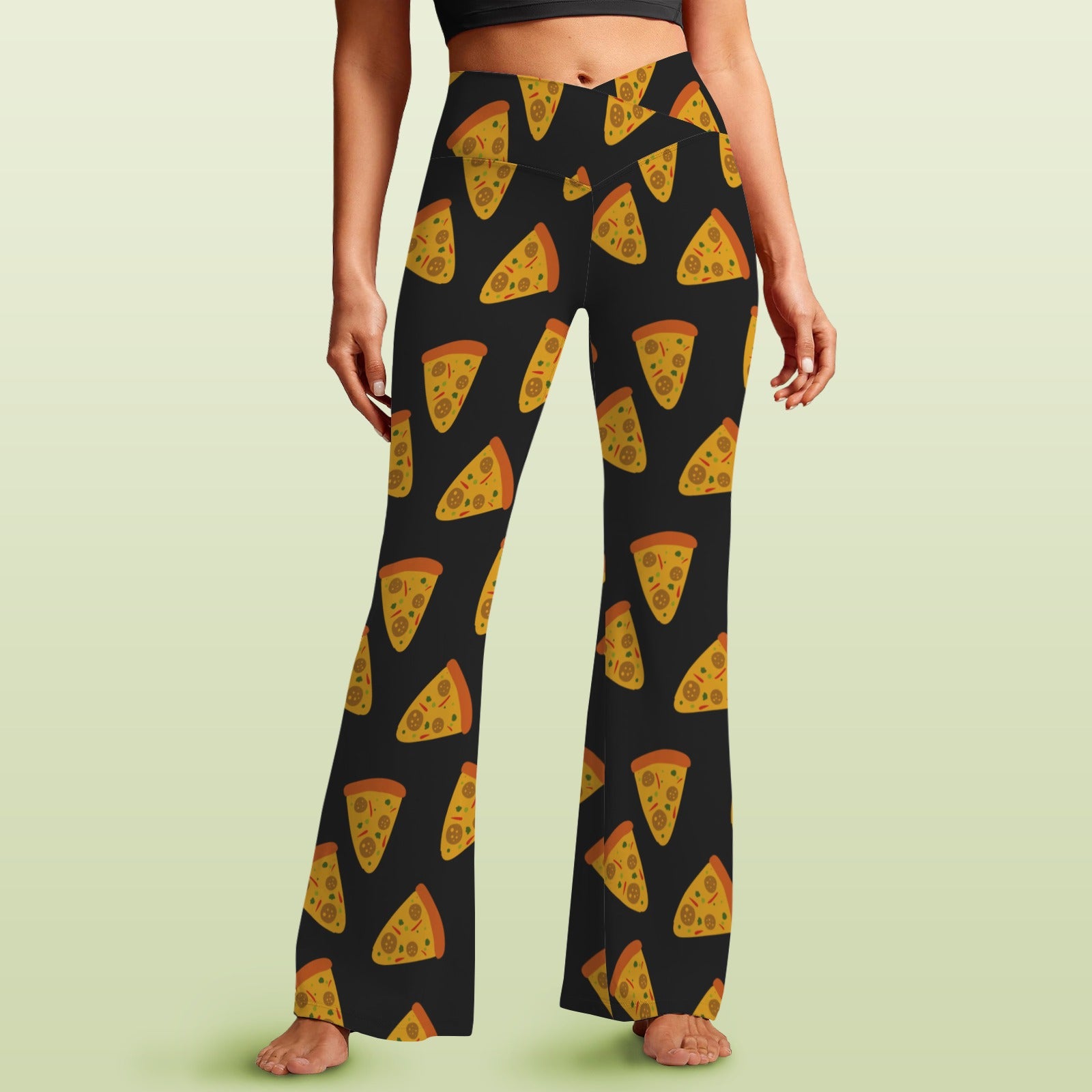Pizzas High Waist Crossover Tummy Control Flare Leggings 5XL High Waist Flare Leggings Food Printed Offshore