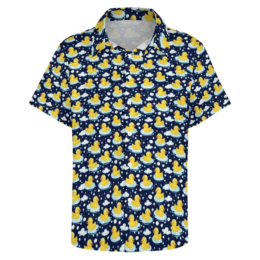 Rubber Ducks On Dark Women's Short-Sleeve Button Up Shirt