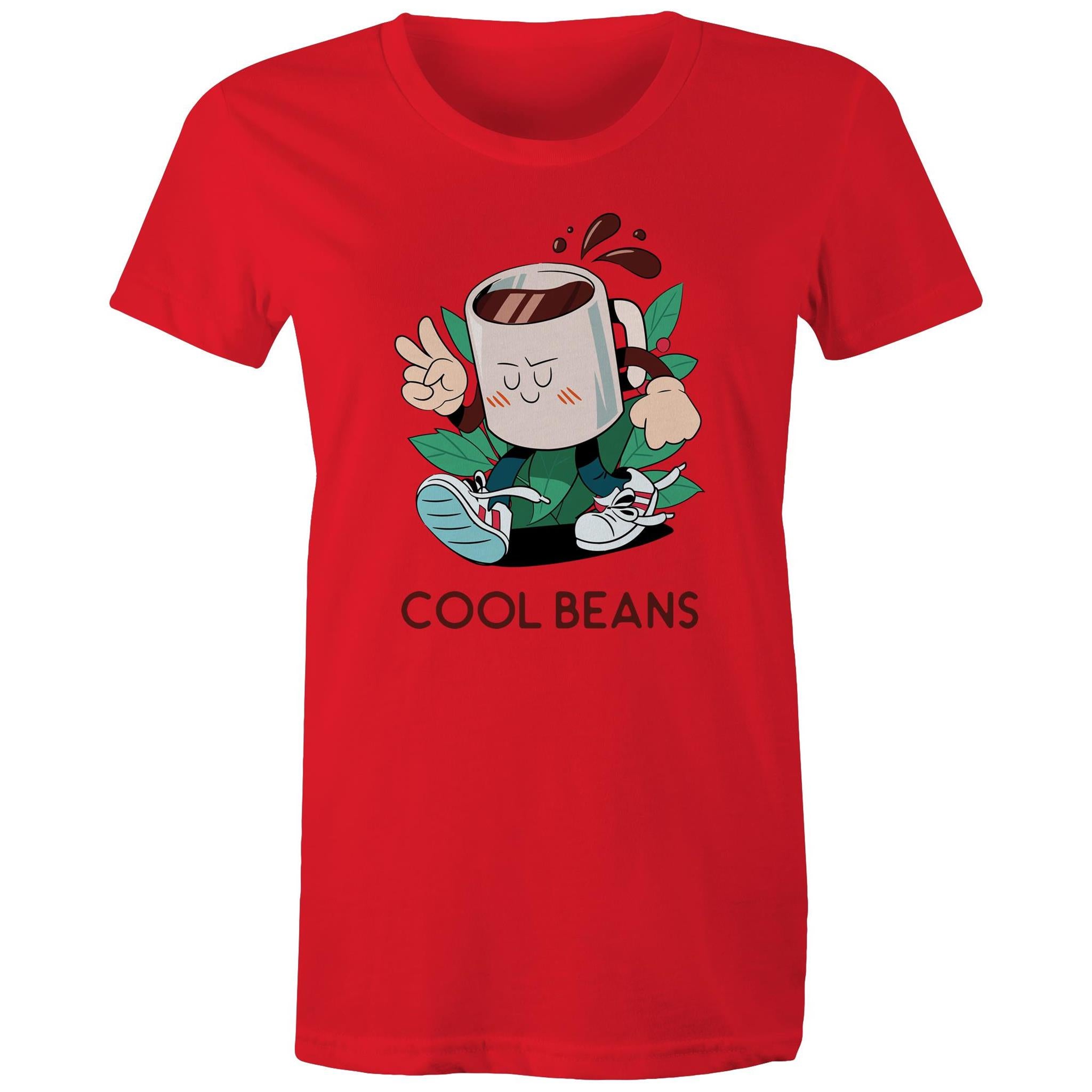 Cool Beans, Coffee - Womens T-shirt Red Womens T-shirt Coffee Printed In Australia