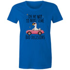 On My Way To Make Some Bad Decisions - Womens T-shirt Bright Royal Womens T-shirt animal Printed In Australia