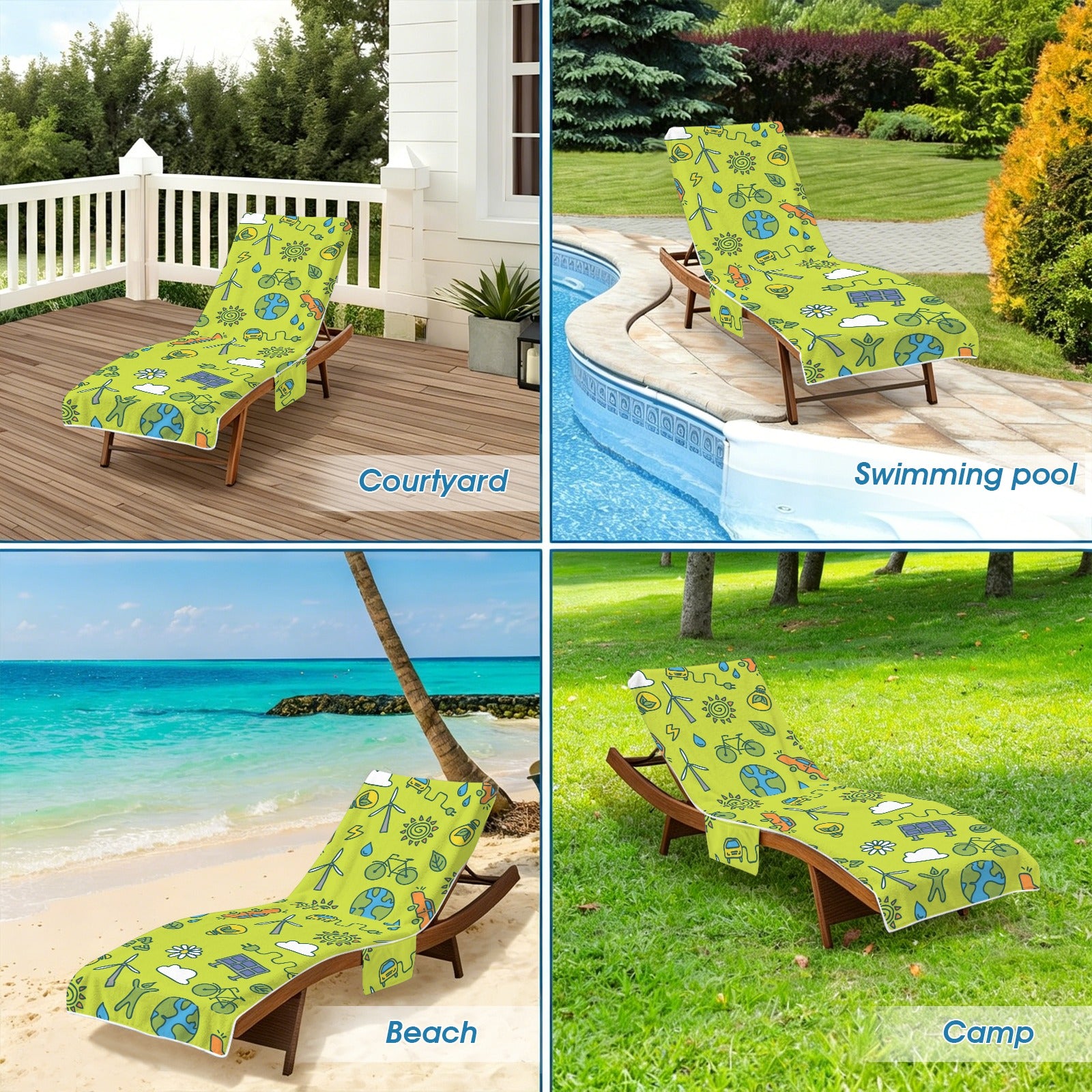 Go Green Beach Chair Towel Cover with Side Pockets