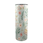 Books And Flowers In Green - 20oz Tall Skinny Tumbler with Lid and Straw