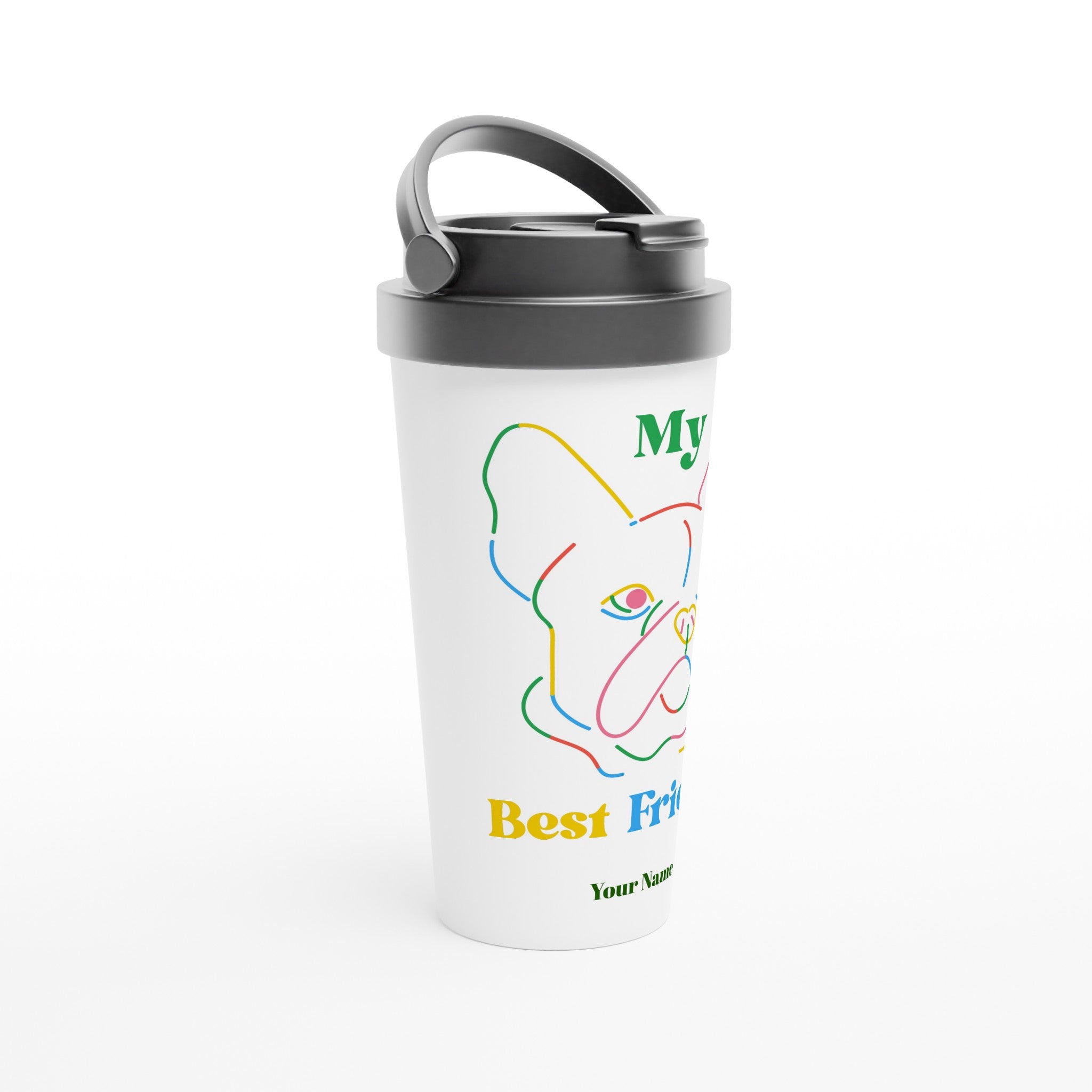 Personalised - My Best Friend, Dog - White 15oz Stainless Steel Travel Mug Personalised Travel Mug animal coffee Globally Fulfilled