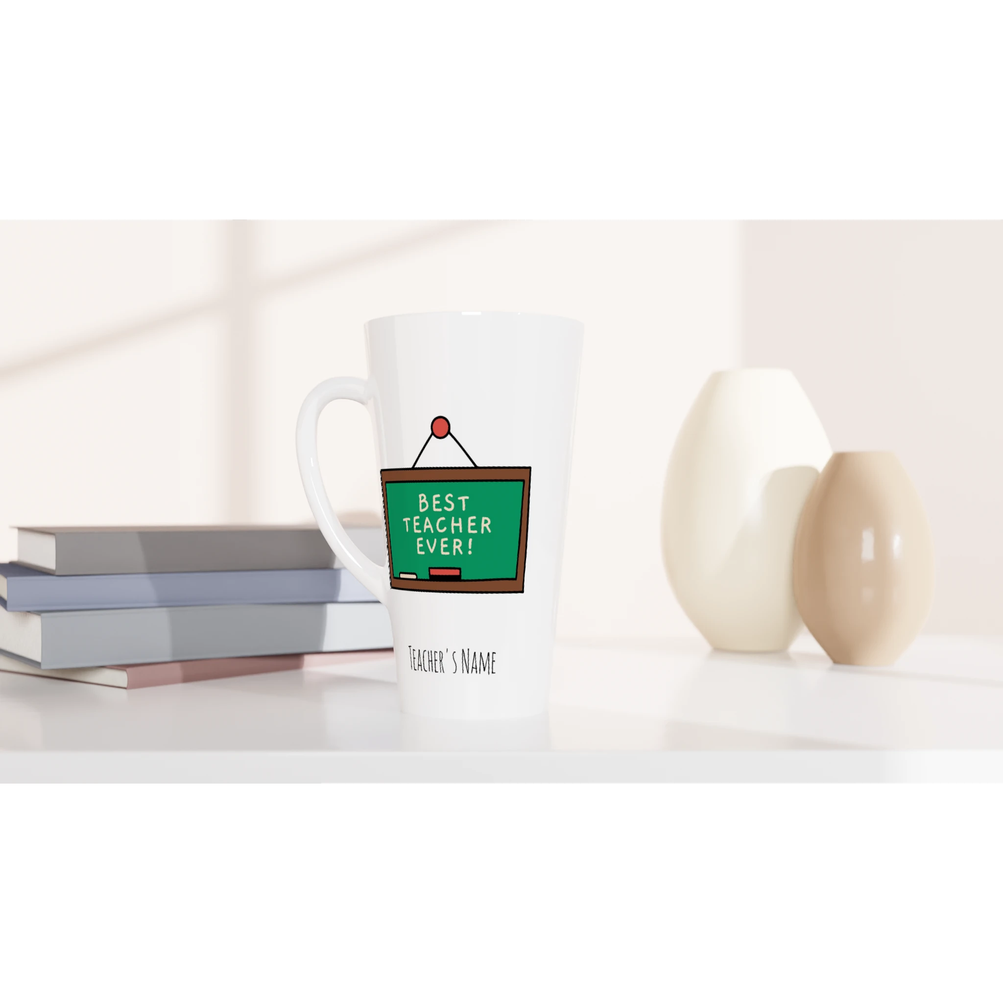 Best Teacher Ever, Blackboard White Latte 17oz Ceramic Mug Latte Mug
