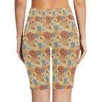 Vintage Retro Floral Women's Bike Shorts With Side Pockets Women's Bike Shorts / Half Leggings Plants Printed Offshore Retro